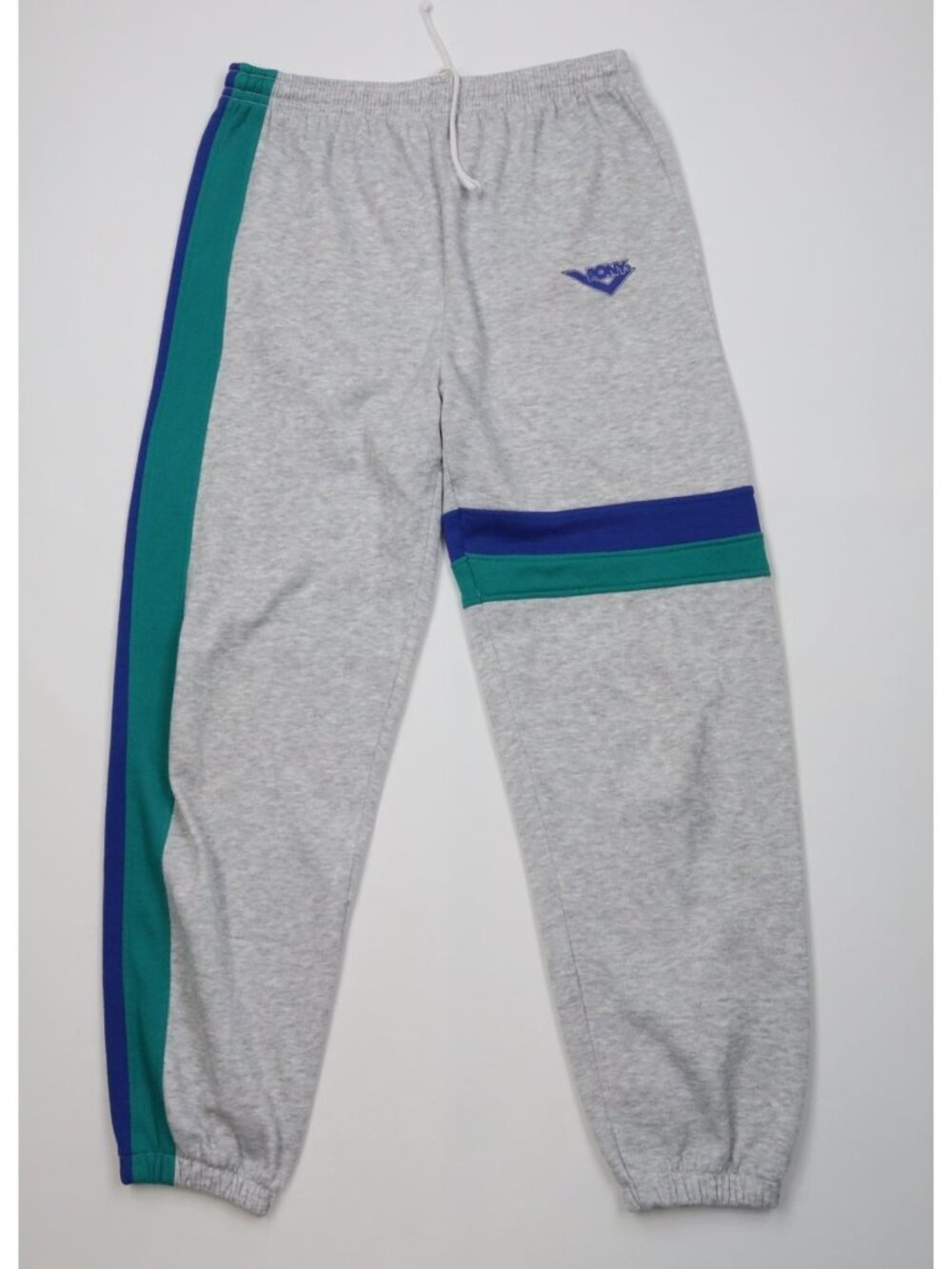 Vintage 80s 90s Pony Mens Medium Striped Triblend Sweatpants Joggers Pants Gray